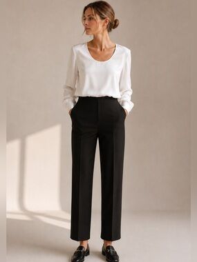 Piazza Sempione Brown Stretch Wool Straight Leg Trousers EU 44 US 12